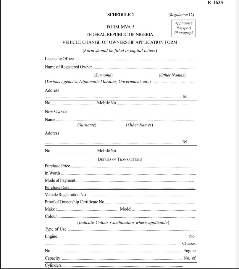 Form MVA 5 For former owner