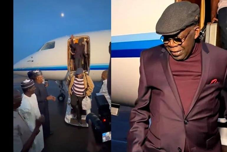 Tinubu Returns to Lagos from London in His Private Bombardier Global 6000 Express Jet worth ₦29 billion