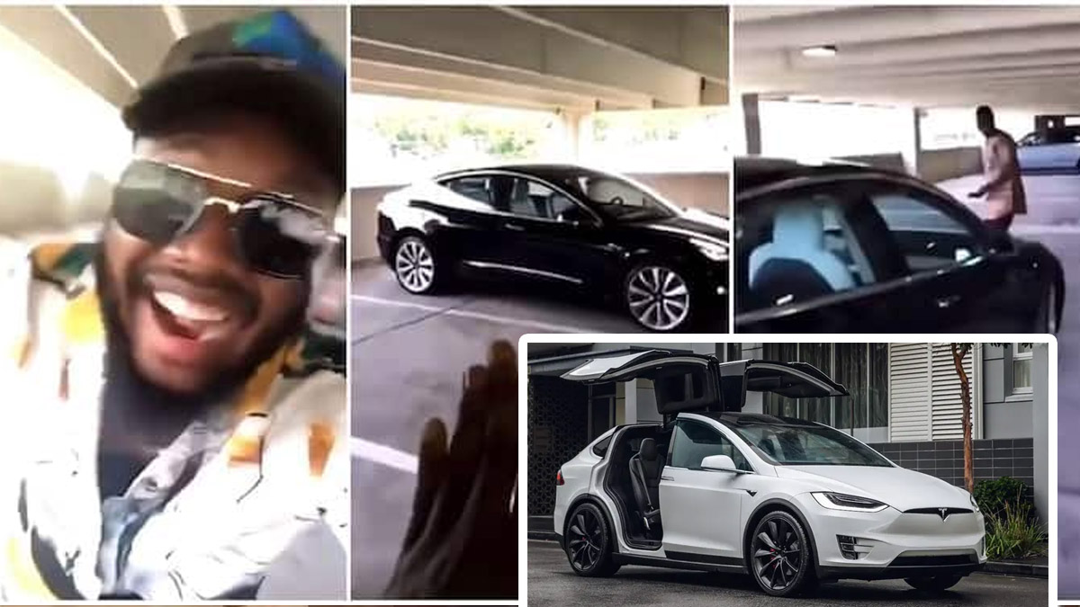 The Surprise Scream Of A Nigerian Man After Seeing A Tesla Car Drive Itself