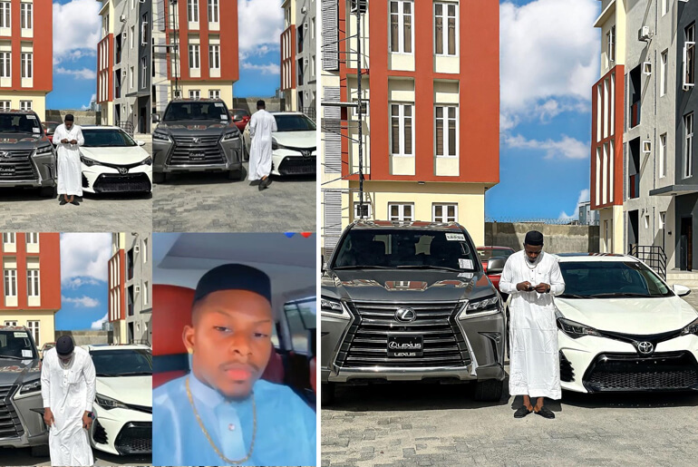 TikTok Influencer Iambuike splashes over N80 million as he buys himself a Lexus LX570 2017 and also Corolla 2015 model