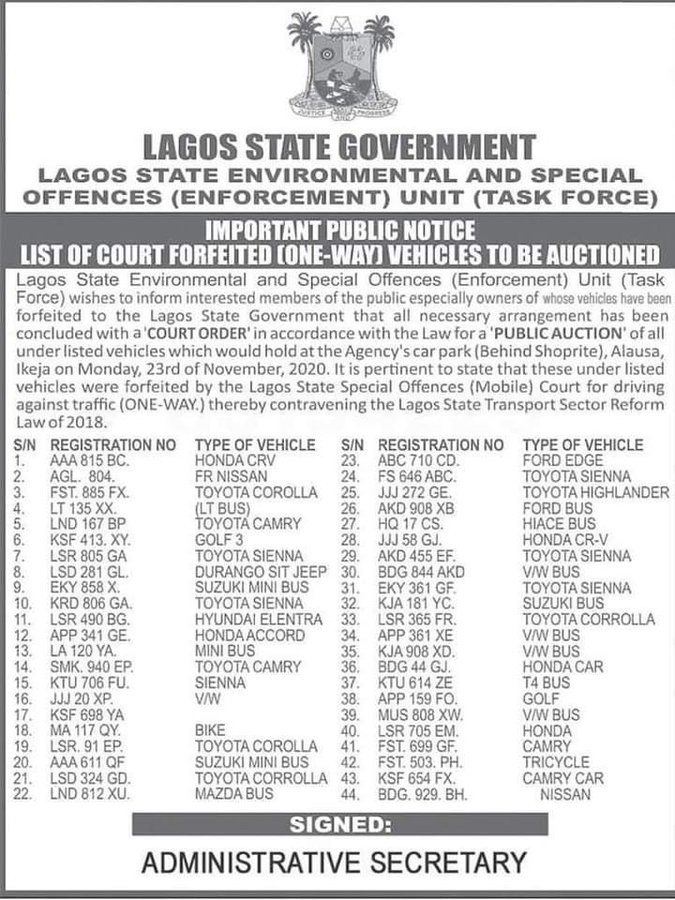  lagos auction 44 vehicles