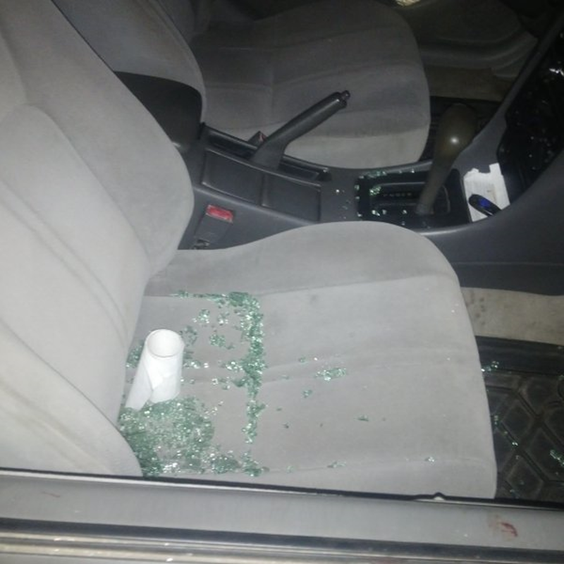 Shattered car glass