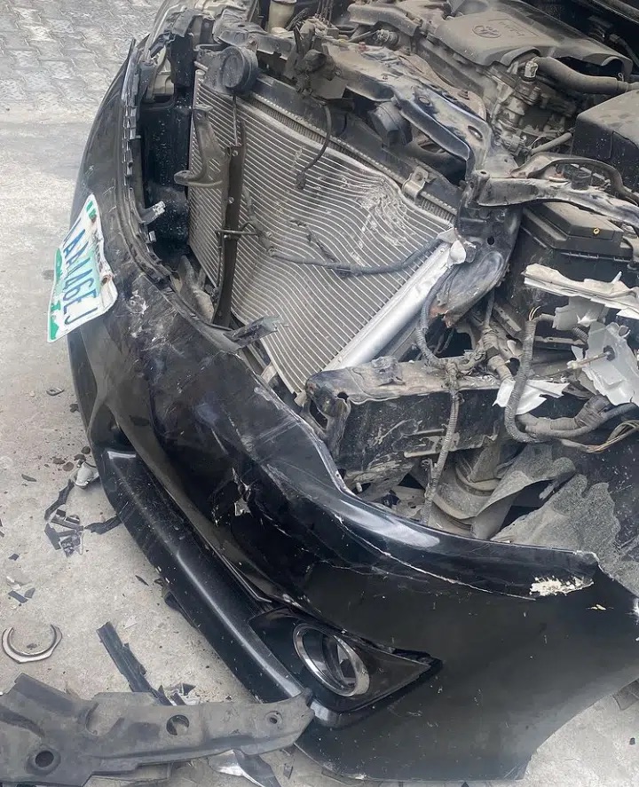 Actress Omobewaji's ruined car