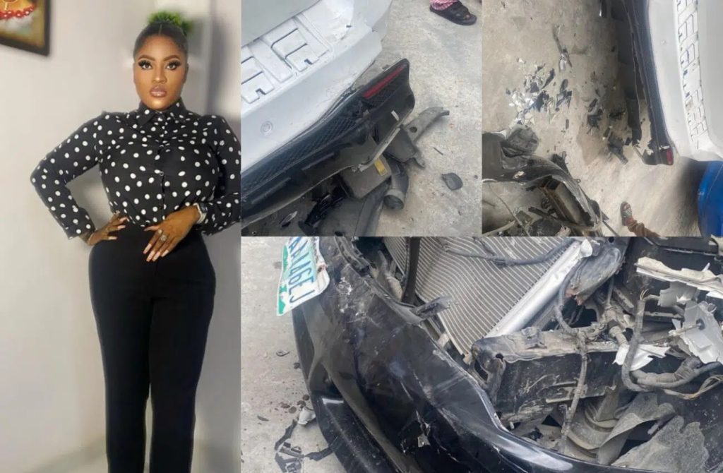 Actress Omobewaji's ruined car