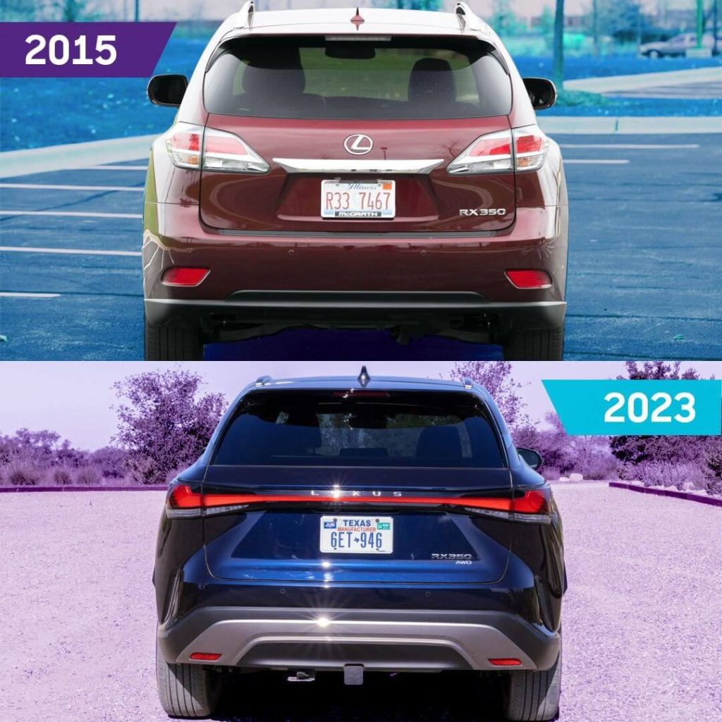 2015 Lexus RX Vs. 2023 Lexus RX back view 