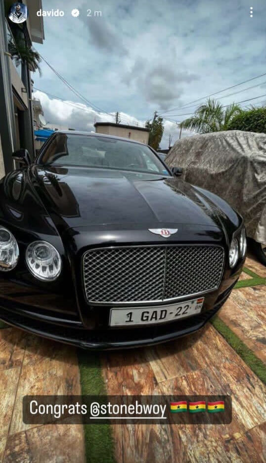 Davido congratulates Stonebwoy as he buys new Bentley