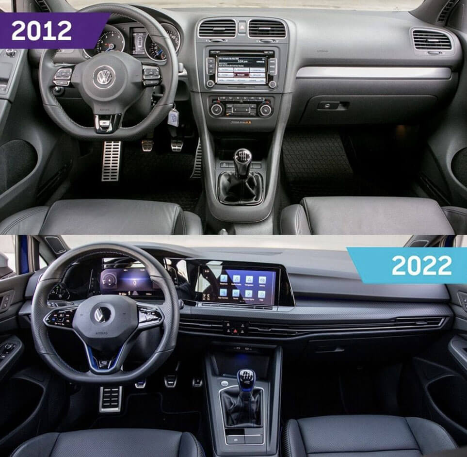 2012 Volkswagen Golf R Vs. 2022 Volkswagen Golf R interior