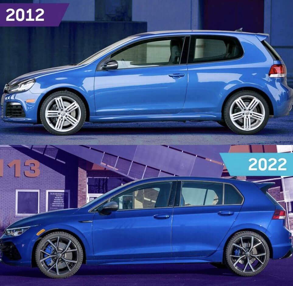 2012 Volkswagen Golf R Vs. 2022 Volkswagen Golf R side view