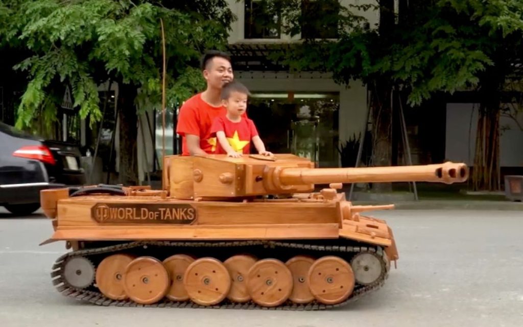 Vietnamese Dad Builds Son A TANK Out Of Wood And It Releases Real Fire