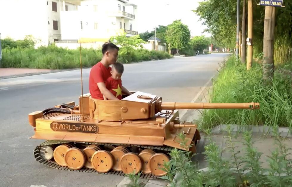 Vietnamese Dad Builds Son A TANK Out Of Wood And It Releases Real Fire