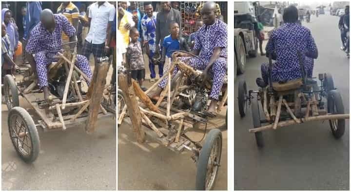 Man Driving Car Made With Sticks