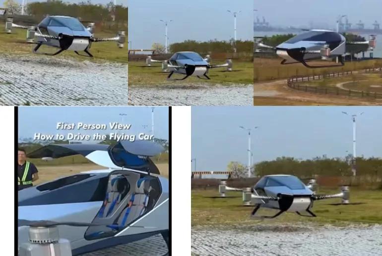 An image showing a flying car taking off.