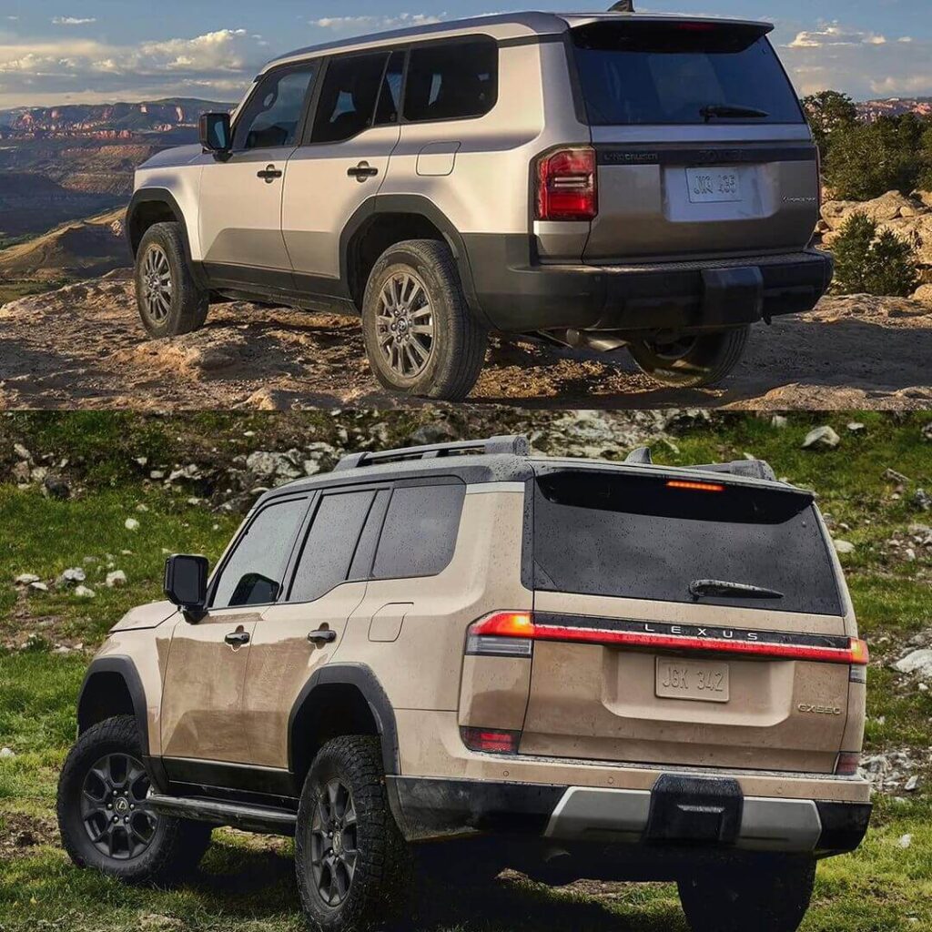 2024 Toyota Land Cruiser vs 2024 Lexus GX back view