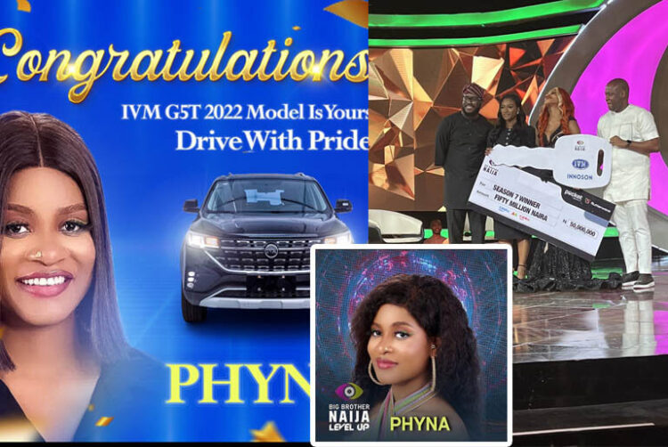 BBNaija Phyna Get her 50 million Naira cash prize and her Innoson car key worth ₦41 million