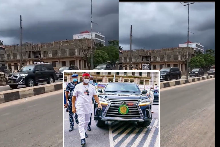 ‘Only One Person, 50 Vehicles’, Wasteful Imo State Governor Hope Uzodinma’s Convoy Has Over 50 Vehicles