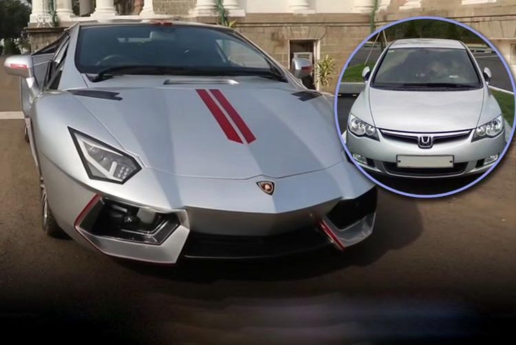 A Honda Civic was transformed into a Lamborghini Aventador replica named 'Silver Shark'