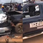 A police van has crushed a customer’s car, as they reportedly mistook a mechanic for a Yahoo Boy in a car chase