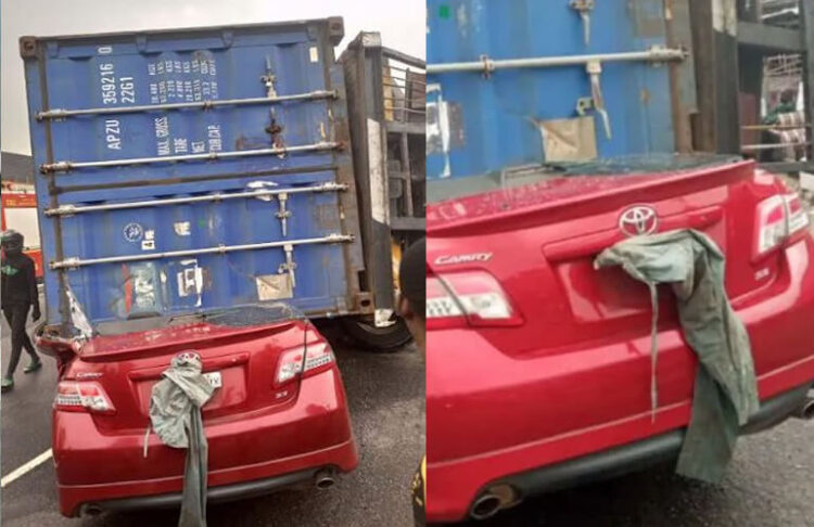 After Brake Failure Truck Carrying 40ft Container Crashed on Toyota Camry