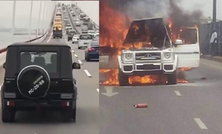 Moments Mercedes G Wagon Caught Fire While Moving On The Road 