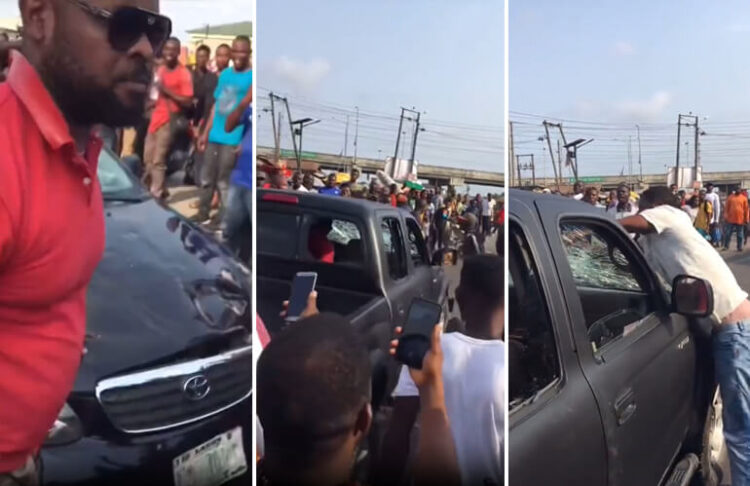 Angry Man Smashes Windscreen of a Truck Driver in Lagos, Truck Driver Retaliates Aggressively