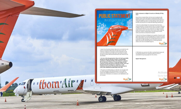 We disagreed suspension of flight by AON on Monday 09 May 2022 - Ibom Air