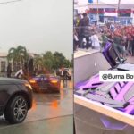 Burna Boy In Tears as his Lamborghini Aventador SVJ stuck on Speed Bump