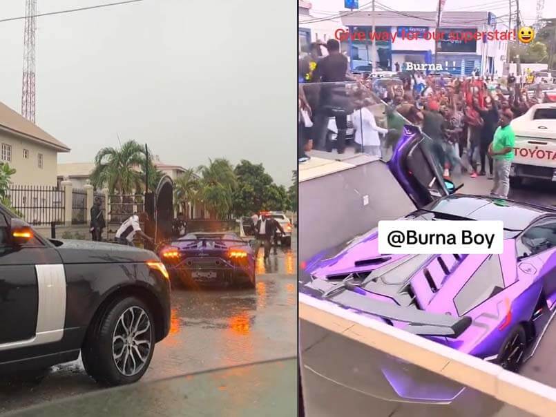 Burna Boy In Tears as his Lamborghini Aventador SVJ stuck on Speed Bump