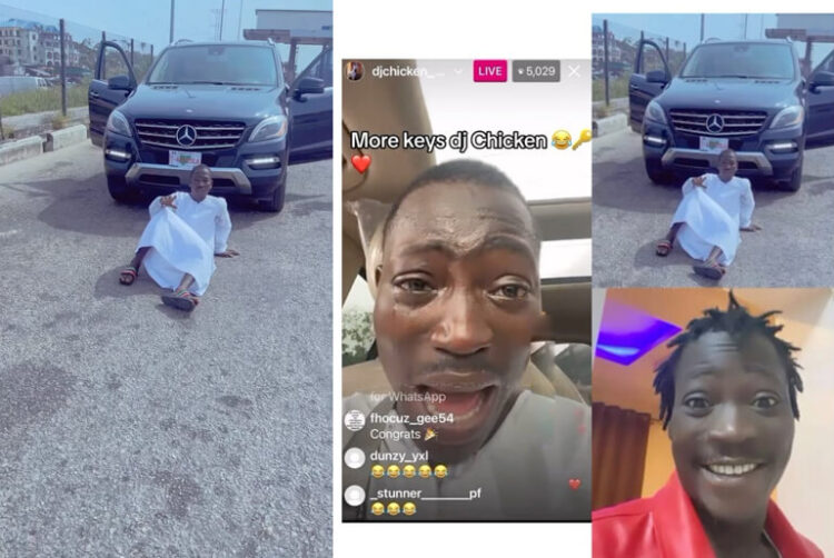 DJ chicken Breaks down in tears of Joy After Splashing Almost N20Million to Buy himself A Mercedes Benz SUV just weeks after bashing His Toyota