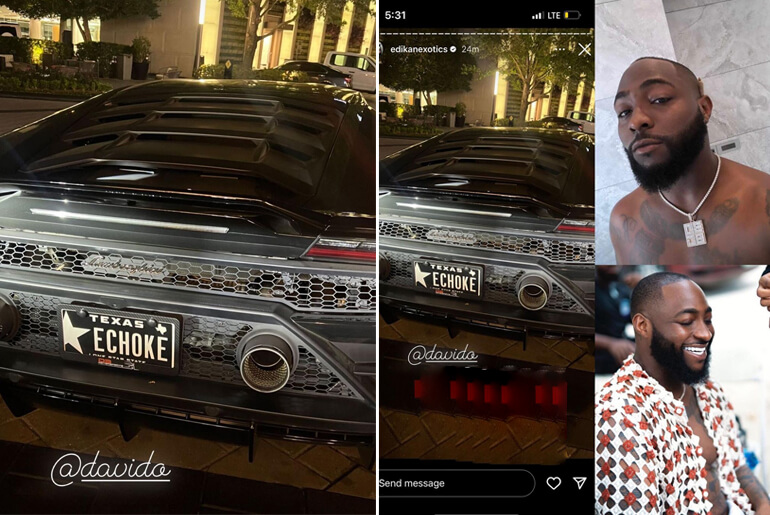 Davido acquires a N900 Million Lamborghini with a customized plate number “E choke”