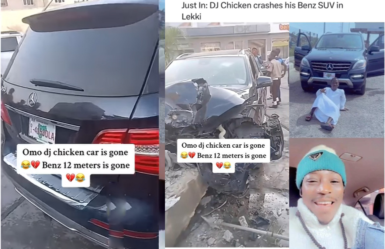 Dj Chicken Crashes His New Mercedes SUV Worth N20 Million, Narrowly Survives