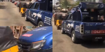 Video Goes Viral As Keke Napep Tows Police Hilux In Lagos