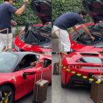 An image showing a billionaire going shopping with a Ferrari SF90.