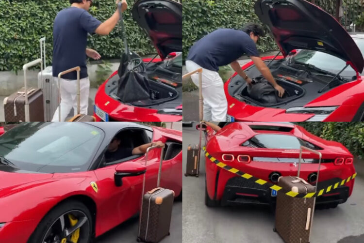 An image showing a billionaire going shopping with a Ferrari SF90.