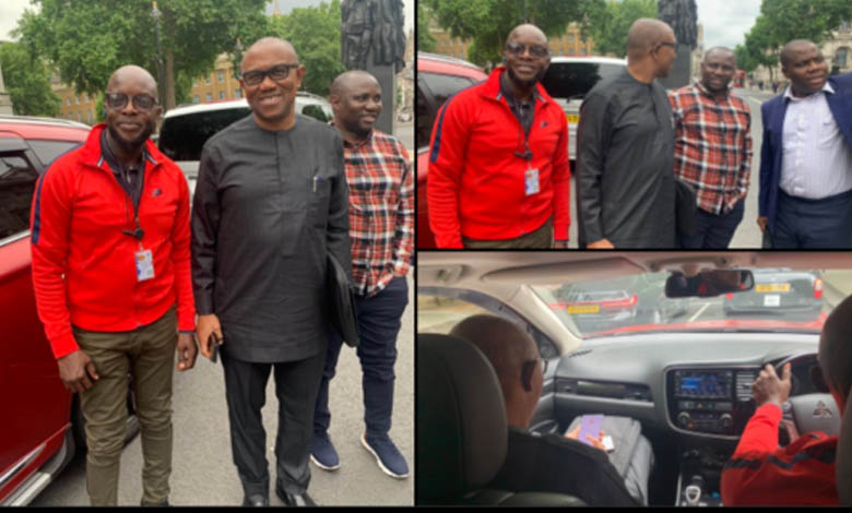 Peter Obi enjoys free ride in the UK, as a Nigerian Taxi Driver Picks him up