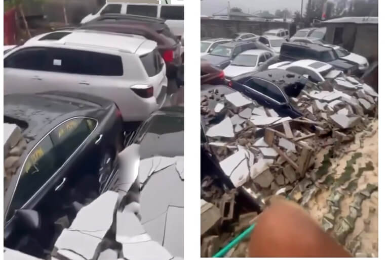 Lagos Car Dealer in Terrible Shock After a Building Collapse On Top Display Cars Worth Millions