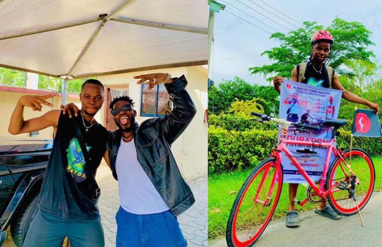 Man Who Rides Bicycle From Port Harcourt to Lagos to See Broda Shaggi Arrives After 6 Days, Gets Welcomed