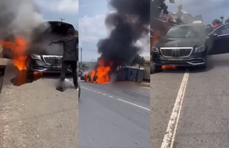 Mercedes Maybach S Worth Millions catches fire as the owner was on his way to bury his twin brother