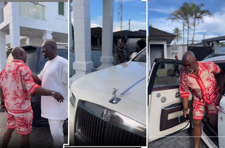 Moment Obi Cubana rides in an armoured Land Cruiser to visit Fmr NFF Boss Amaju Pinnick rides in Rolls Royce