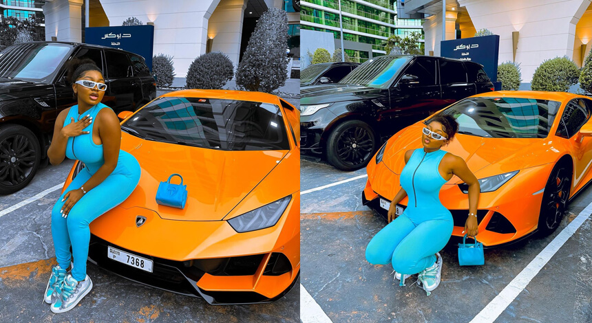 Moment Papaya ex pictured with a Lamborghini Huracán in Dubai