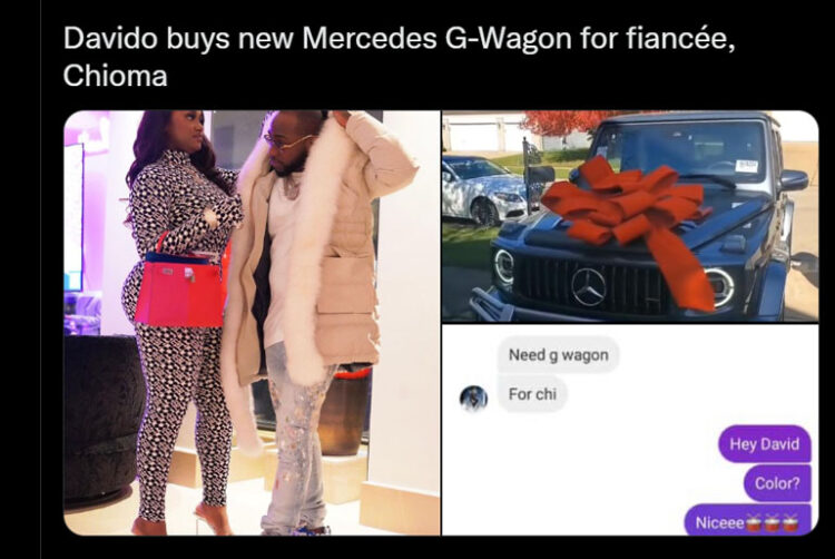 Davido Buys 2020 Mercedes-Benz G-Wagon worth ₦120 million For Chioma