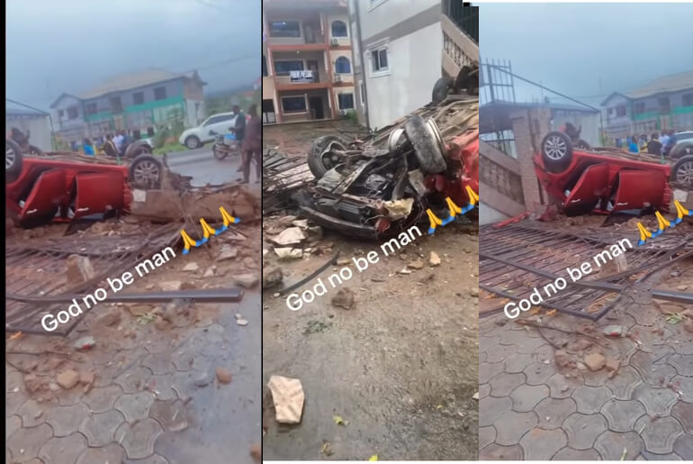 Nigerian Man cries out in Pain after he got into a ghastly motor accident while seriously Jamming and Dancing to Amapiano song inside His Brand New Car