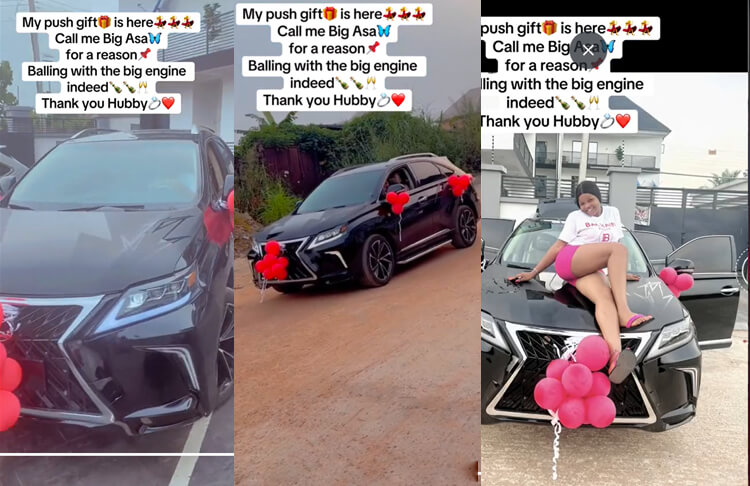 Nigerian lady overjoyed as her husband appreciates her with a new Lexus SUV as a push gift after giving birth