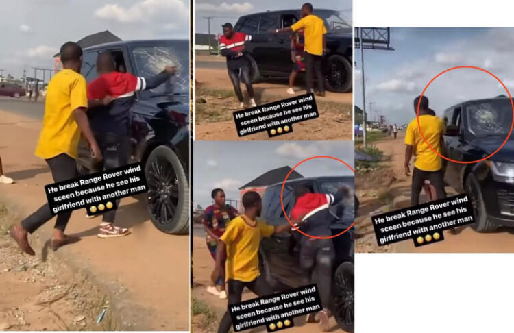 Nigerian man confronts the owner of a Range Rover after he saw his Girlfriend with him, Break his Range Rover Windscreen