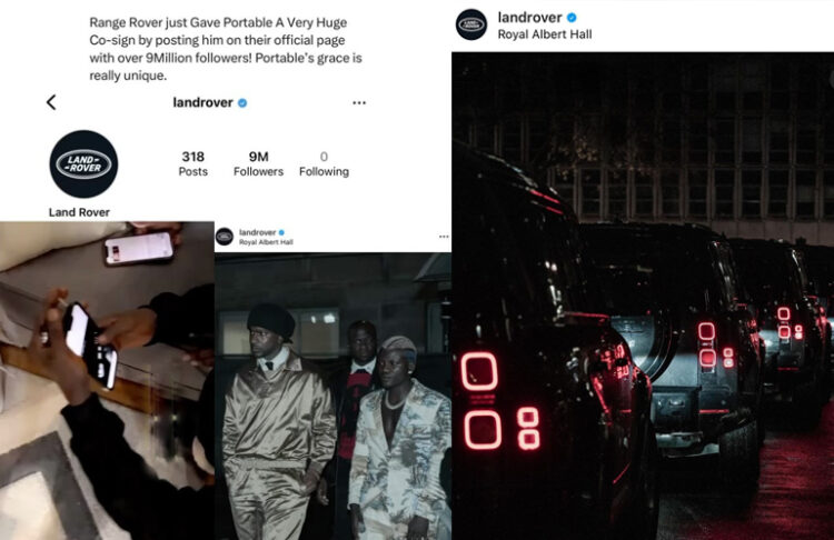 Portable Rejoice as Landrover just Gave A Very Huge Co-sign by posting him on their official page with over 9Million followers