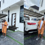 Reactiion as Oga Sabinus returned from UK, pose with white Mercedes Benz GLE