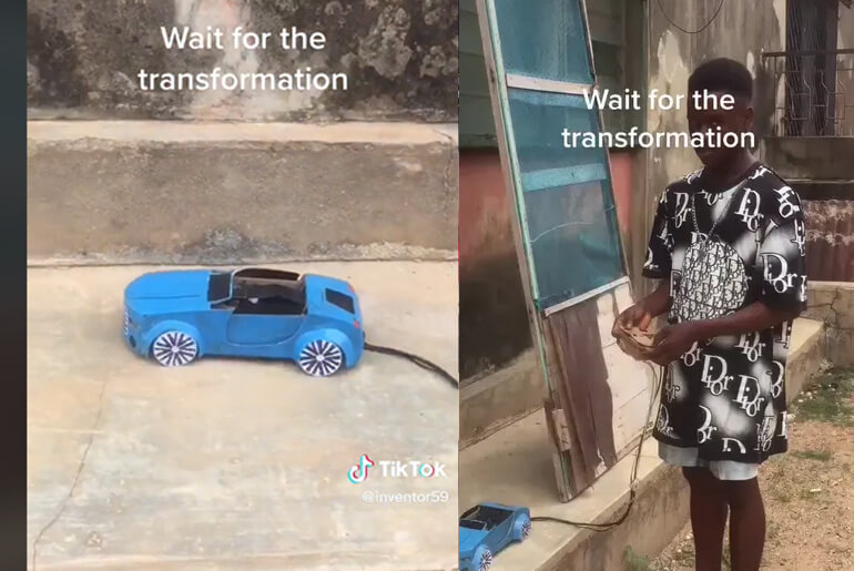 Social Media Users React As Young Boy Builds Car With Remote Control From Scratch