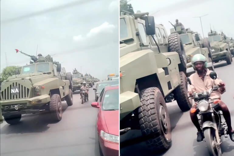 Social Media Users React The Moment Series Of Armored Vehicles Were Spotted Entering Lagos State