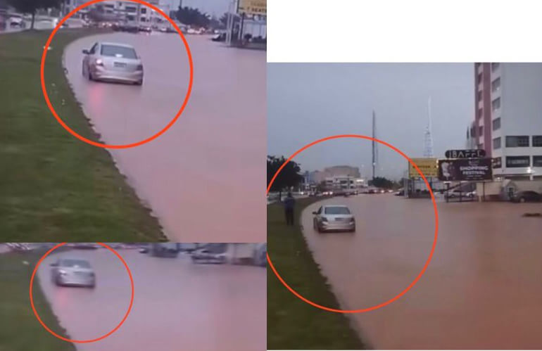 The Moment A Honda Accord Was Stuck Inside Abuja Flood