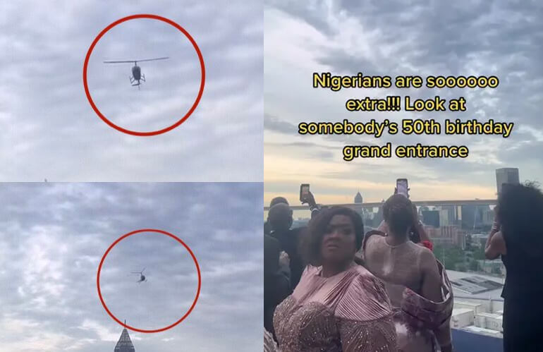 The Moment A Nigerian Lady Arrives Her Birthday Party In A Helicopter