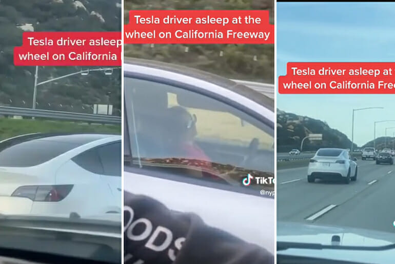 The Moment A Tesla Driver Was Caught Asleep While Driving On The Highway